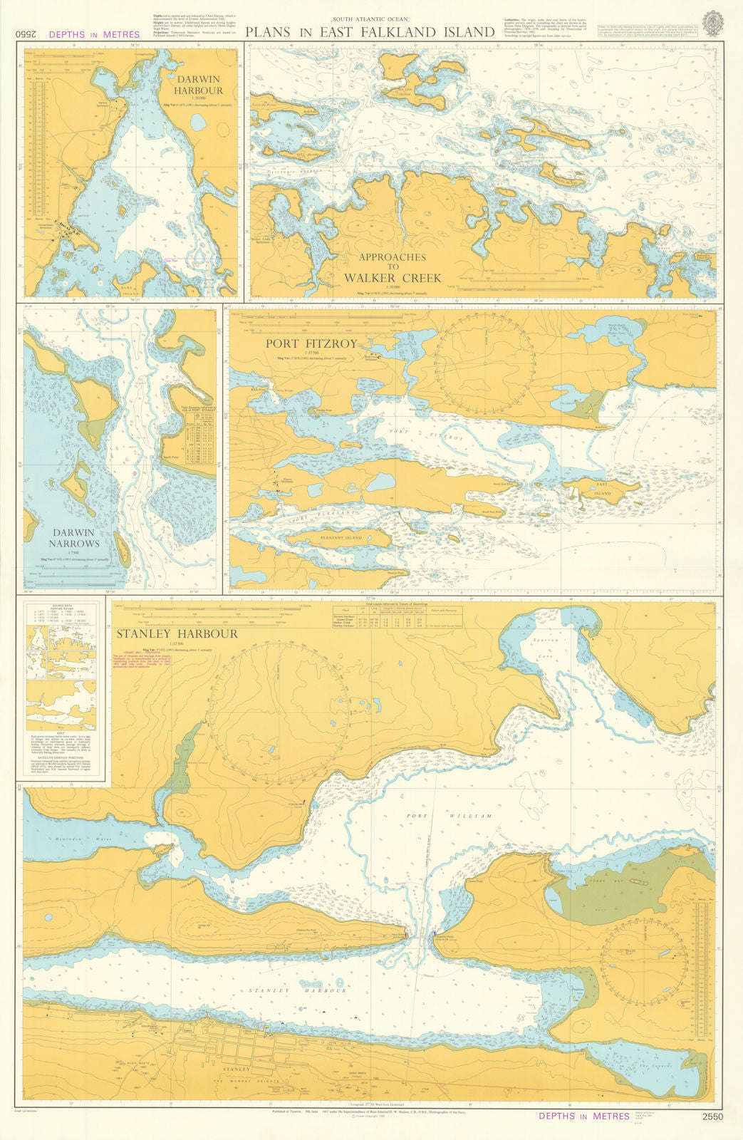 East Falkland Island harbours. Admiralty. Used in 1982 on HMS Glamorgan 1981 map